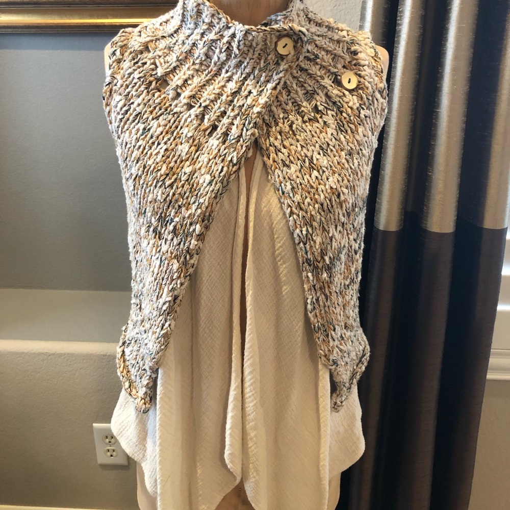 Anthropologie Sweater Vest with Cotton Fabric
